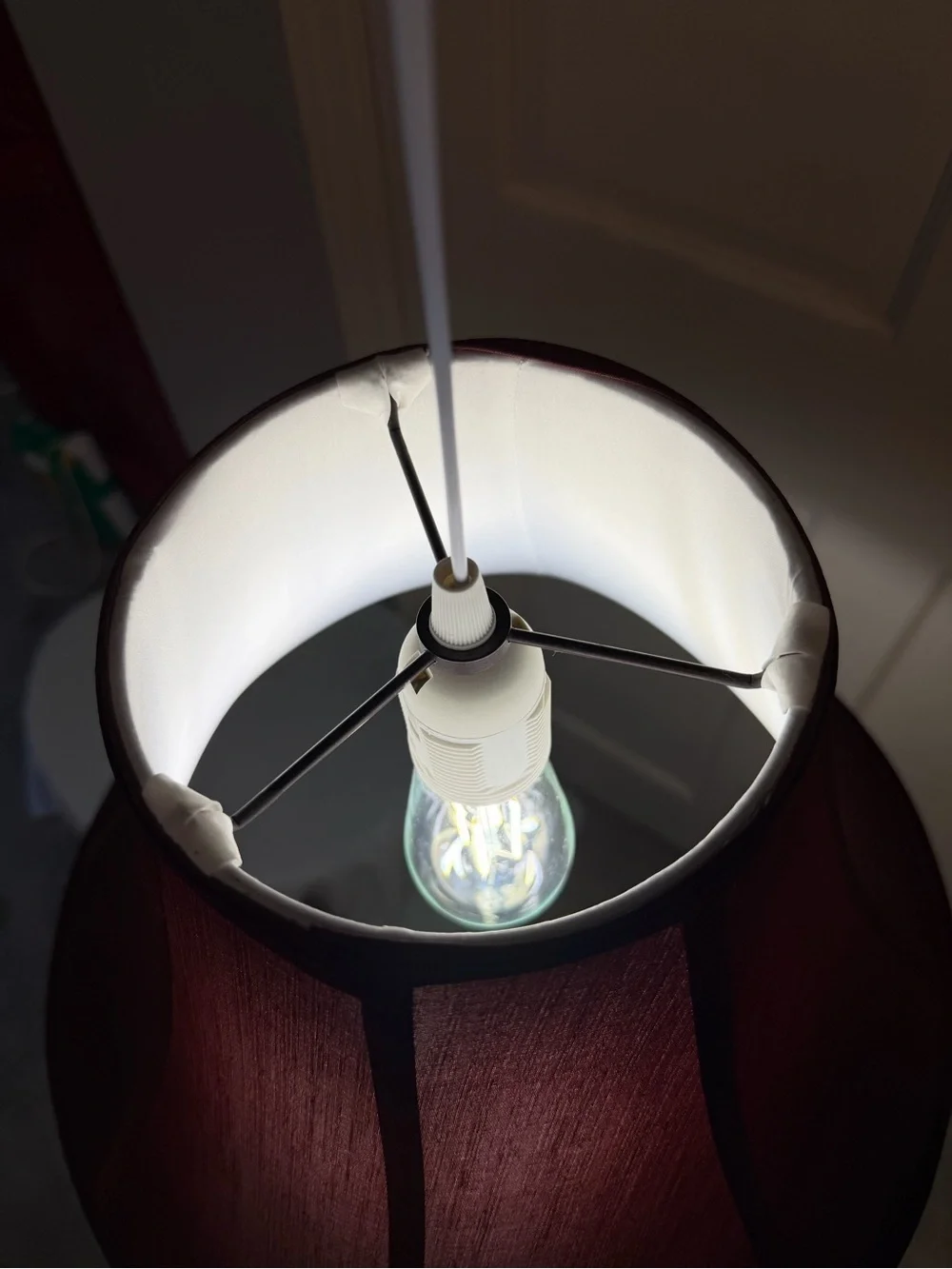 Vintage Red Fabric Bell Lamp Shade Plug-in Swag Light
